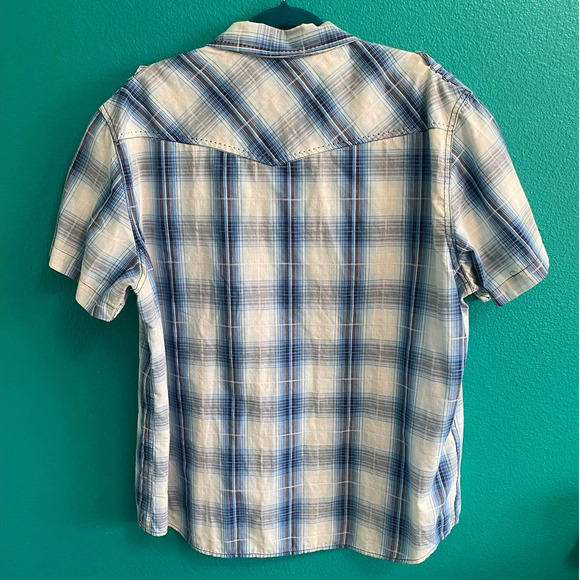 Vintage Route 66 Blue Plaid Short Sleeve Button Down Shirt Men's XL - Picture 7 of 10
